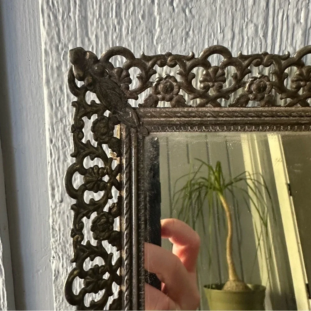Vintage Glass Vanity Mirror Tray Large Hollywood Regency Brass Mid Century MCM